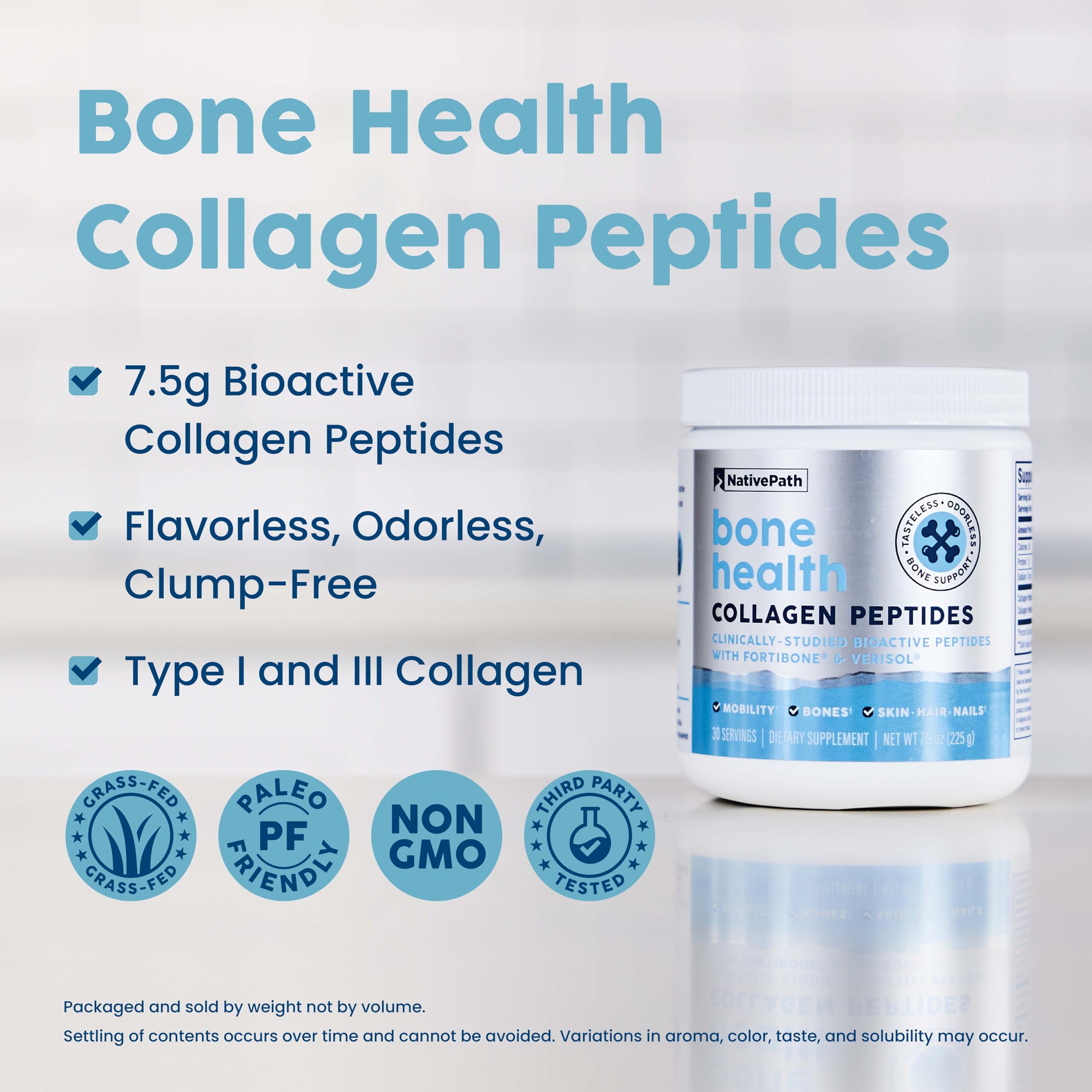 Grass-fed sourcing label for NativePath Bone Health Collagen Peptides