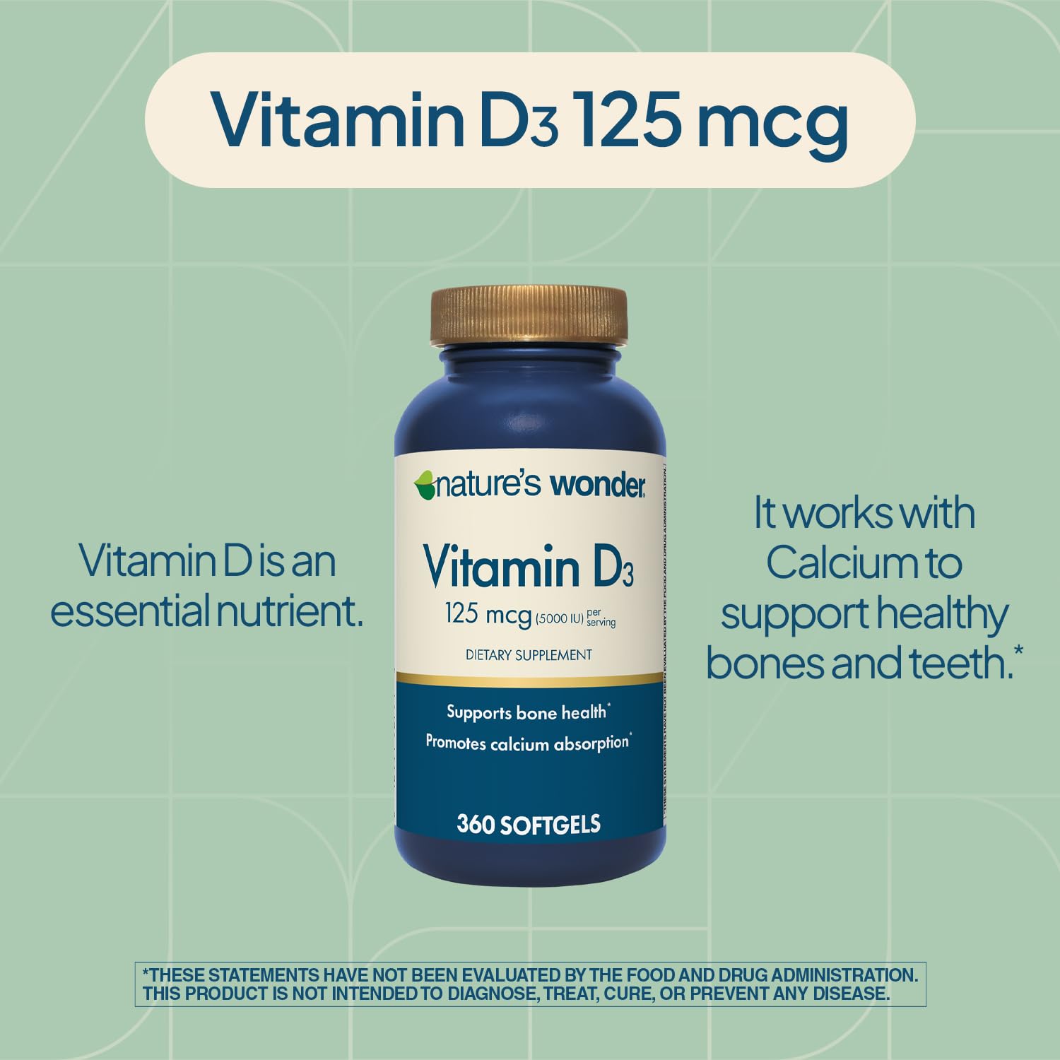 Vitamin D3 supporting bone health with 5000IU dosage