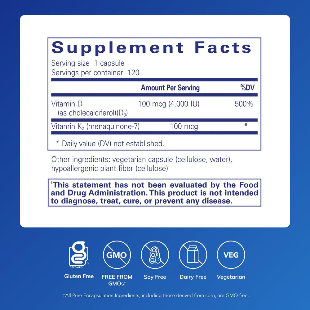 Pure Encapsulations Vitamin D3 & K2 – bone health emphasis