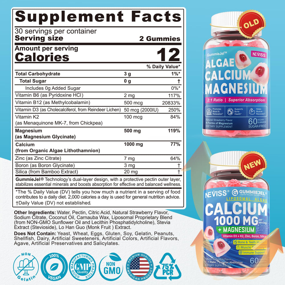 Bone health gummies featuring algae-based calcium