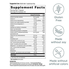 Close-up of the supplement bottle label highlighting 21 vitamins and minerals