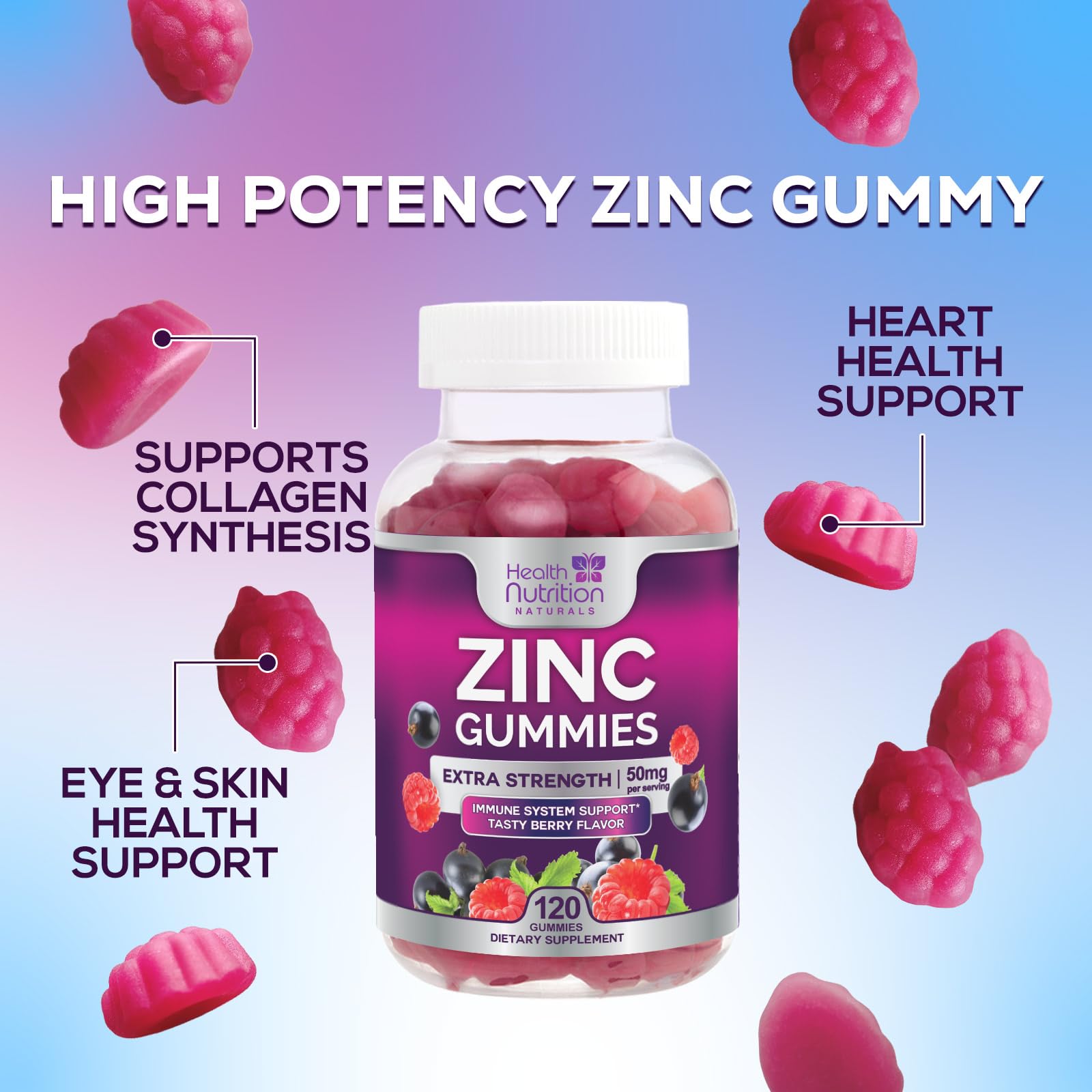 Zinc gummies supporting bone health and skin
