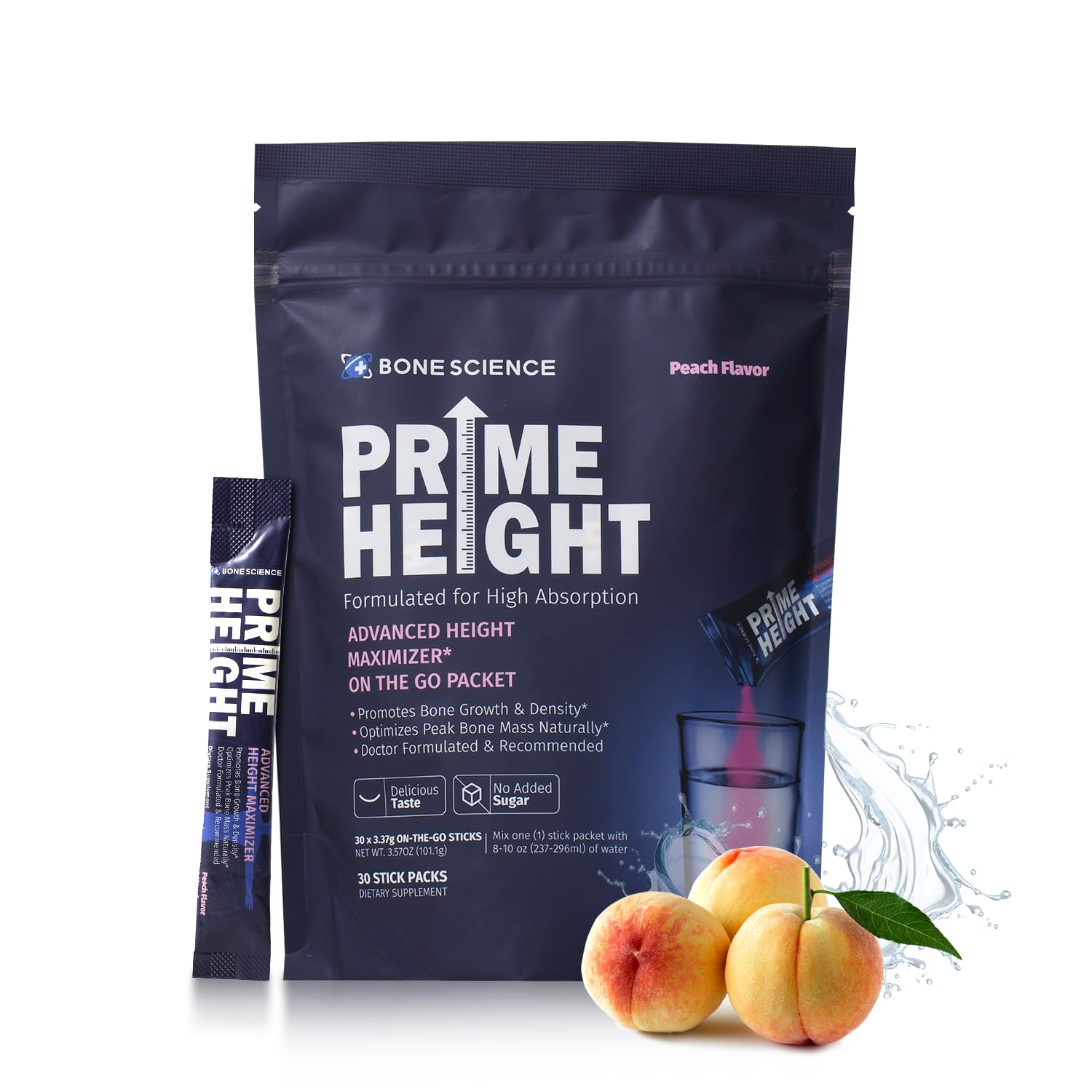 Close-up of BONE SCIENCE Prime Height Mutivitamin Powder packaging