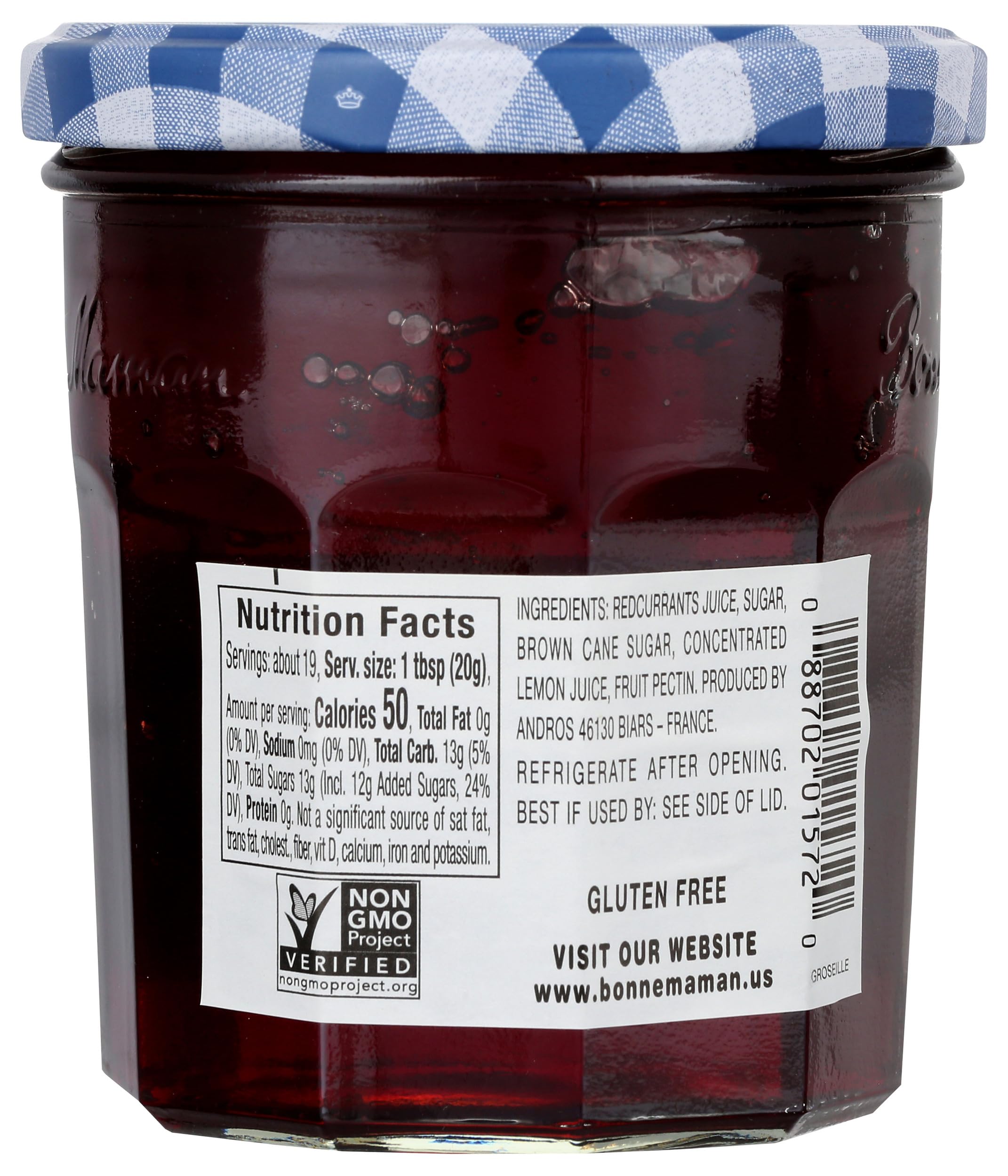 Close-up view of Bonne Maman Red Currant Jelly jar