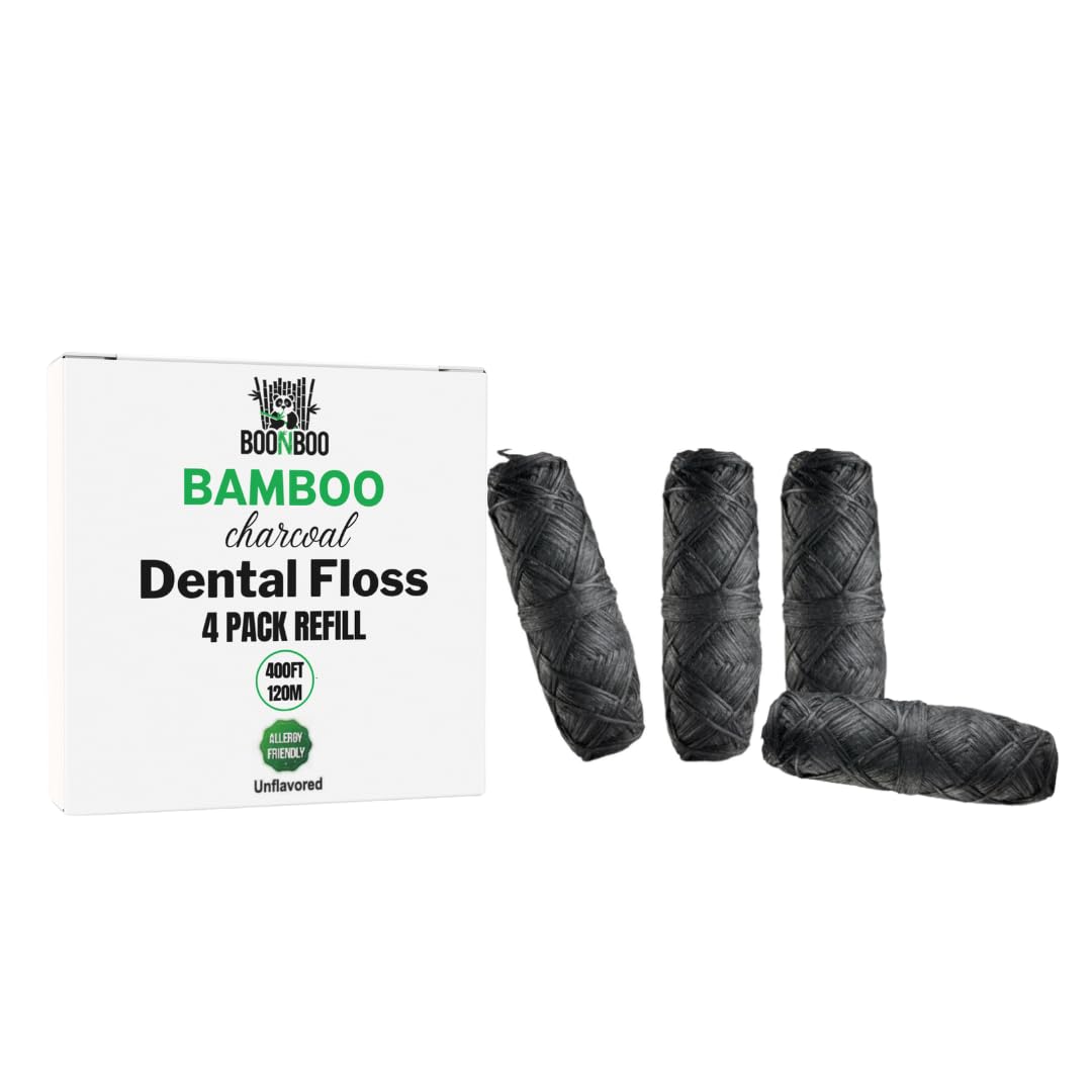 BOONBOO Charcoal Woven Dental Floss Refill – 4 pieces in packaging