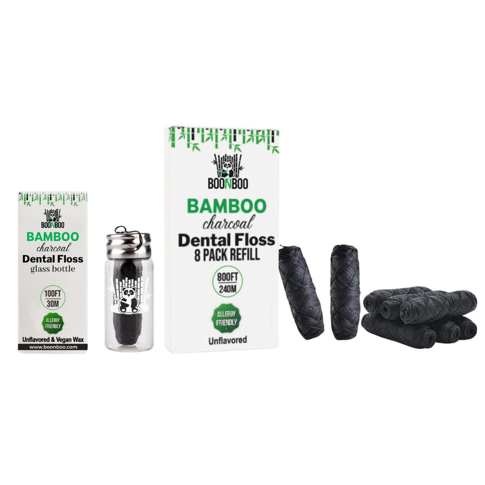 BOONBOO dental floss 8 piece refill with bamboo charcoal woven thread