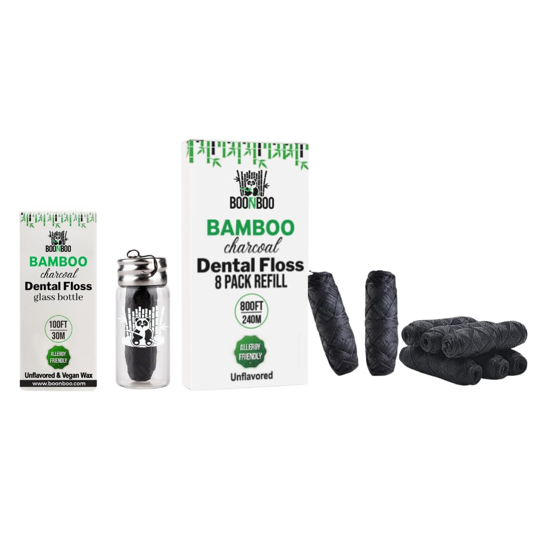 BOONBOO dental floss 8 piece refill with bamboo charcoal woven thread