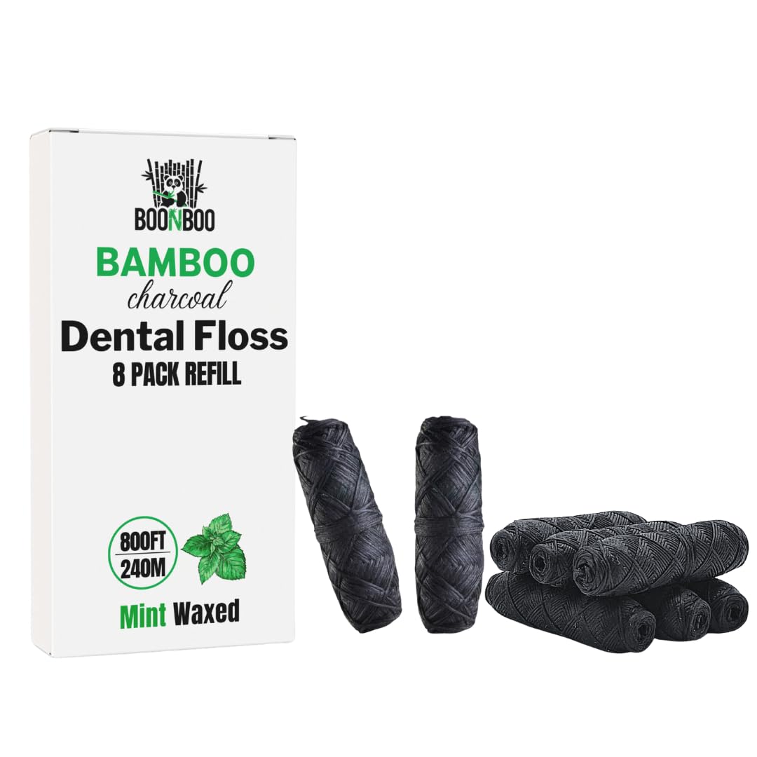 BOONBOO Charcoal woven dental floss refill packaging close-up