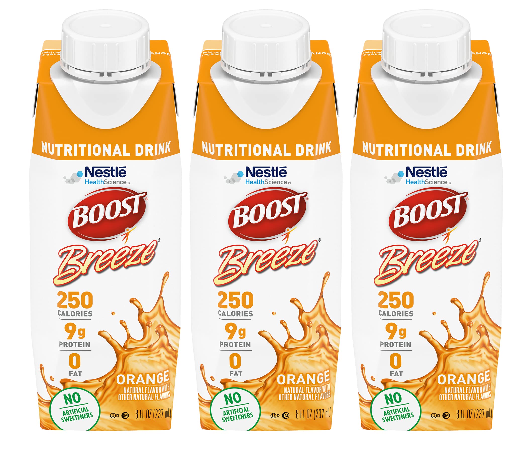 Boost Breeze orange bottle front showing vibrant flavor and protein boost.