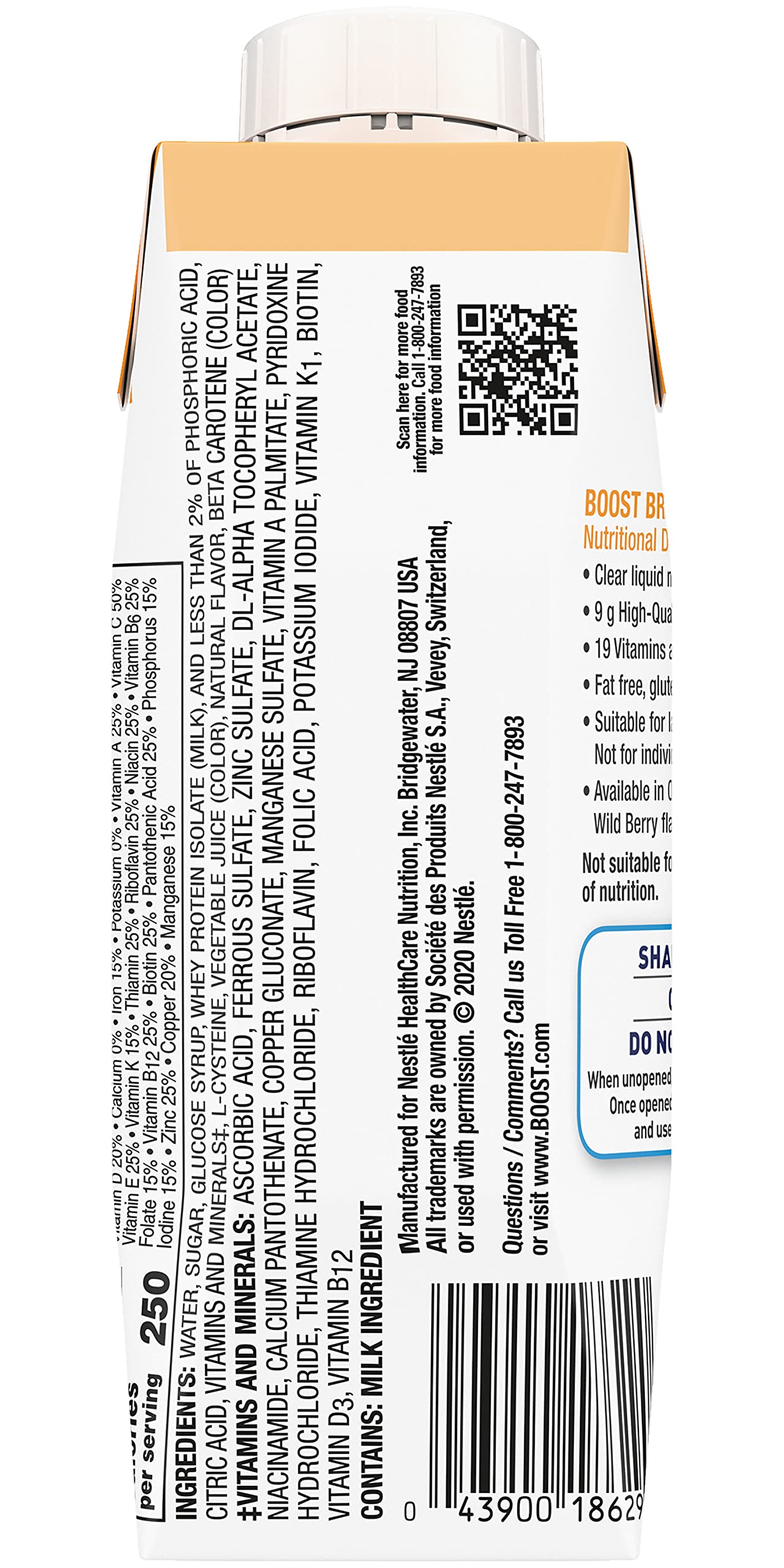 Boost Breeze orange drink being poured into a glass for quick protein and calorie boost.