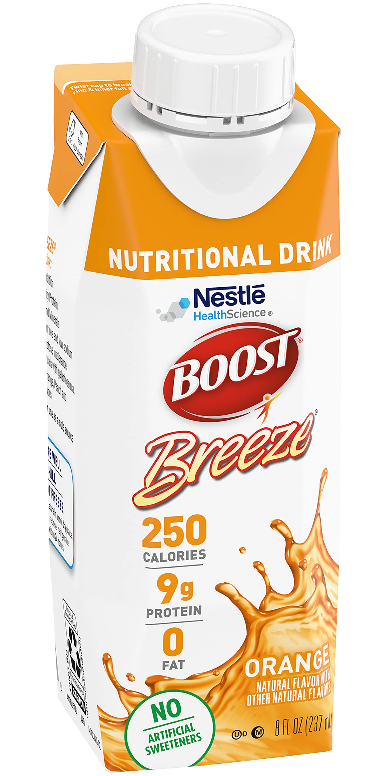 Boost Breeze vitamin icons and gluten-free label emphasize gluten-free and lactose-friendly nutrition.
