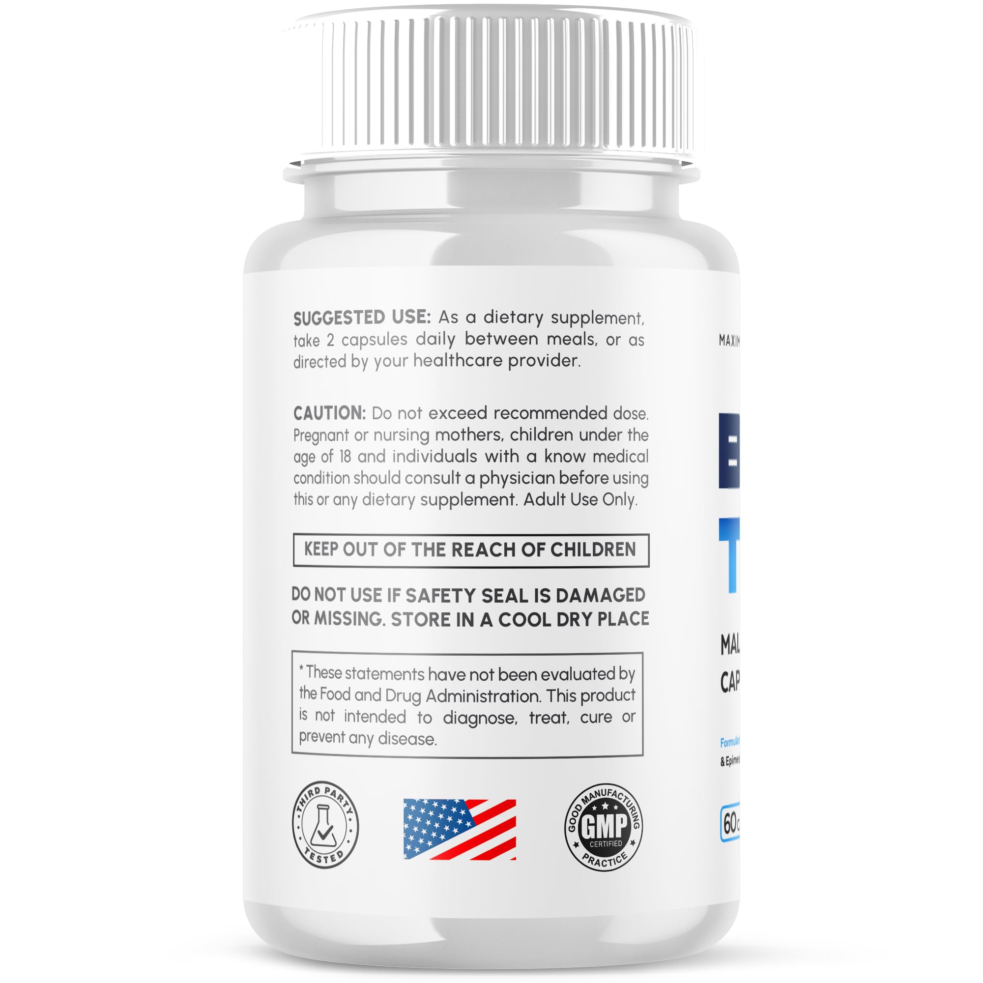 Boost TRT Capsules label close-up with certifications
