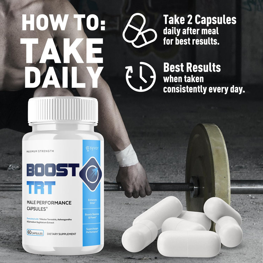 Illustration showing 30 servings per bottle for Boost TRT Capsules