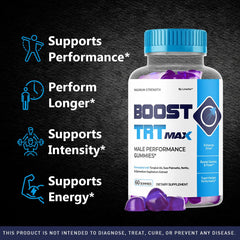 Product label on Boost TRT Max Gummies showing daily 1050 mg formula