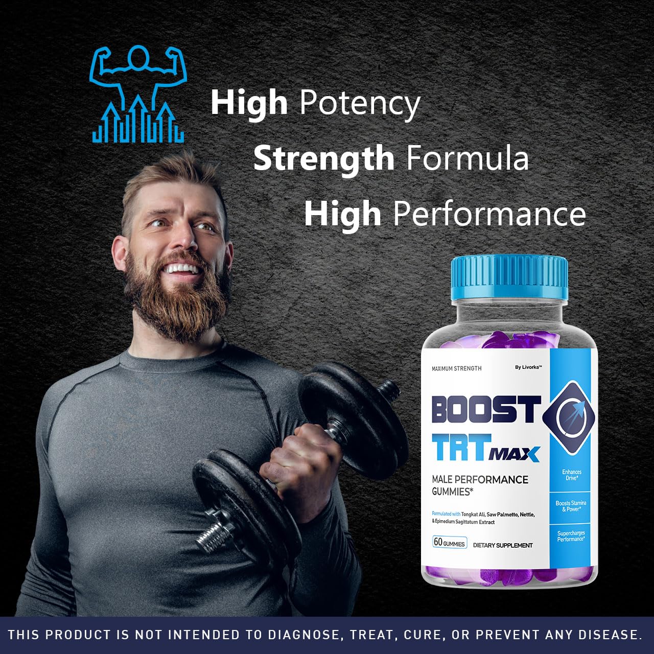 Close-up of Boost TRT Max Gummies bottle and cap