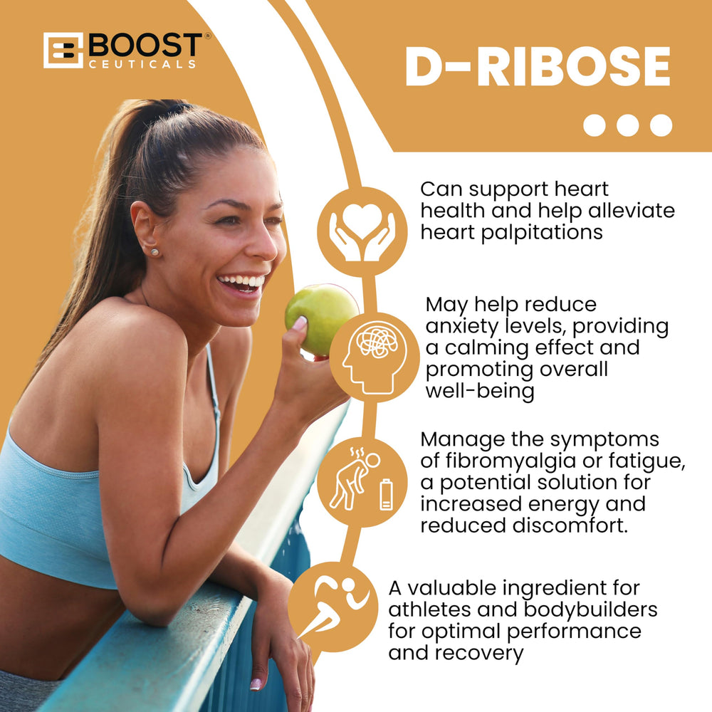 BoostCeuticals D-Ribose bottle back shows purity details for consumer transparency.