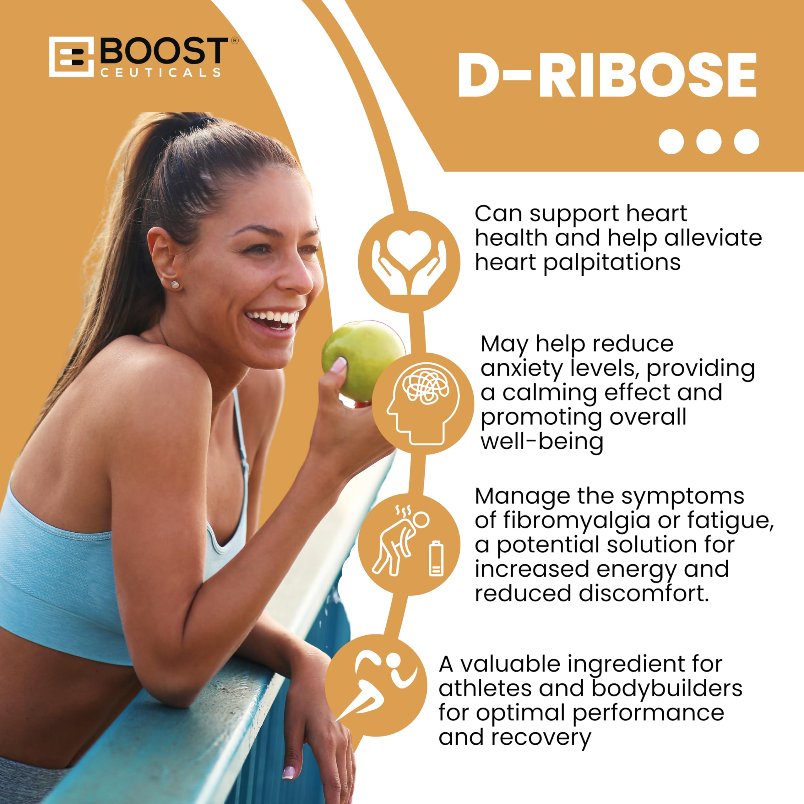 BoostCeuticals D-Ribose daily dose concept illustrating 1500mg daily intake.