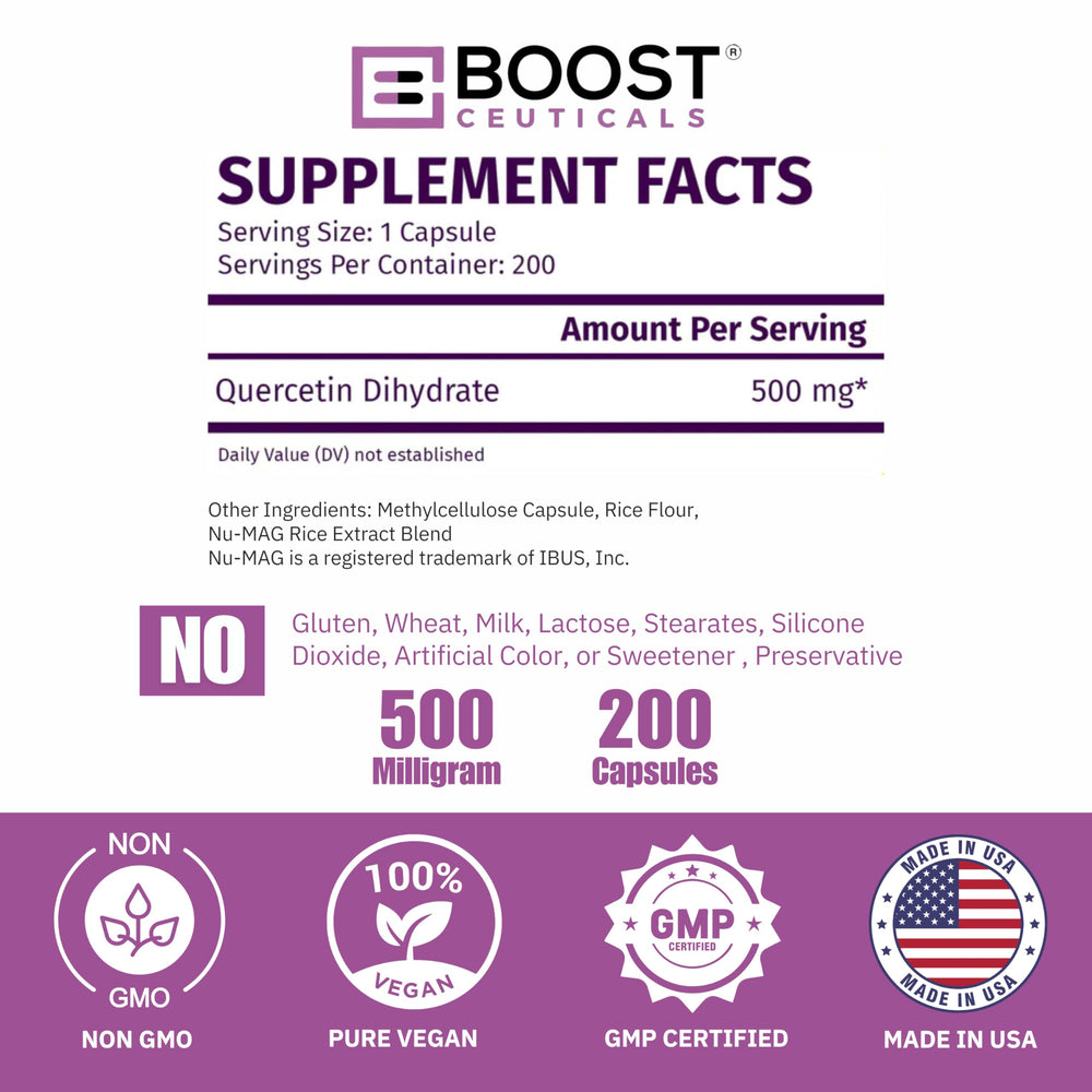 Product box packaging for BoostCeuticals Quercetin vegan capsules