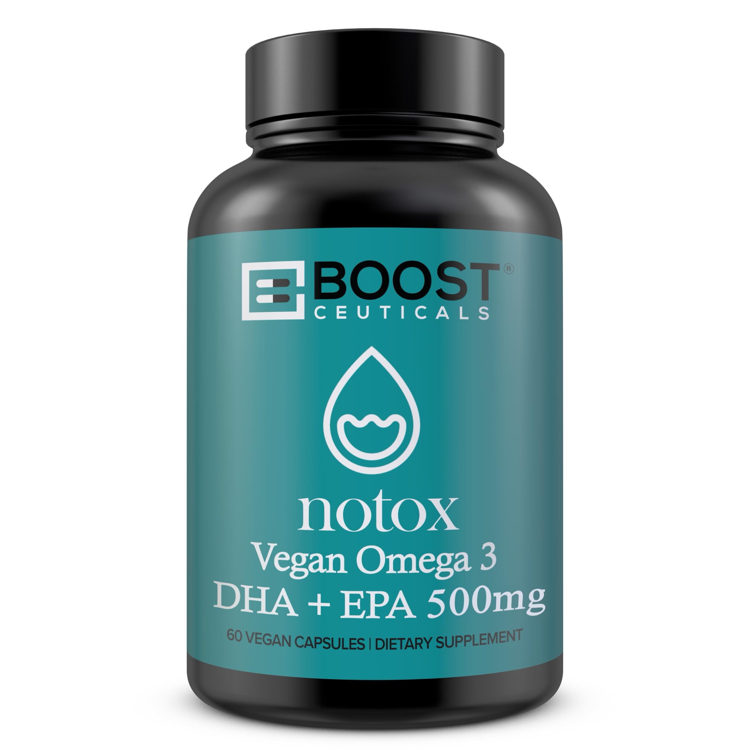 BoostCeuticals Vegan Omega-3 bottle with 60 count capsules