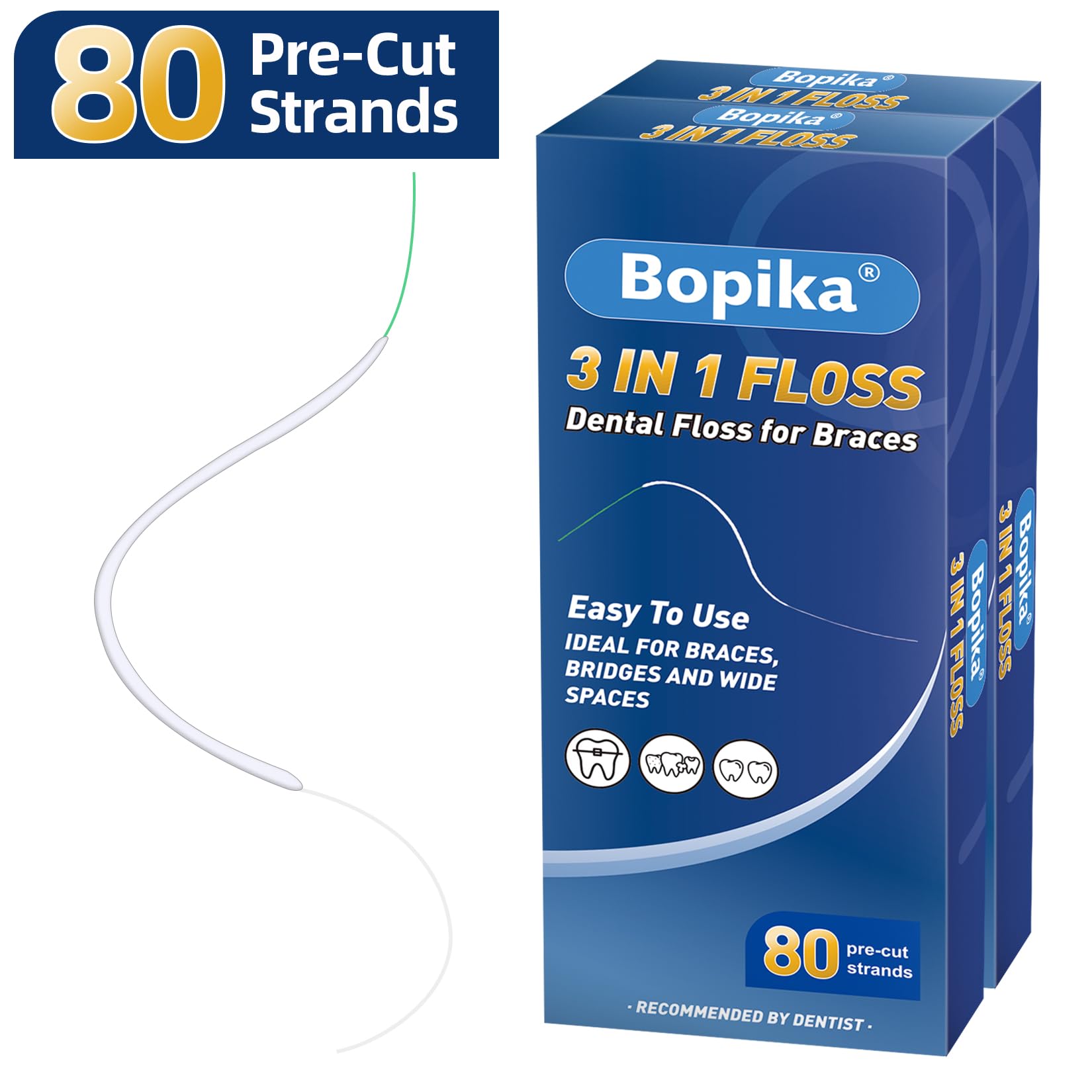 Pack of 3 Bopika dental floss with 80 strands per pack