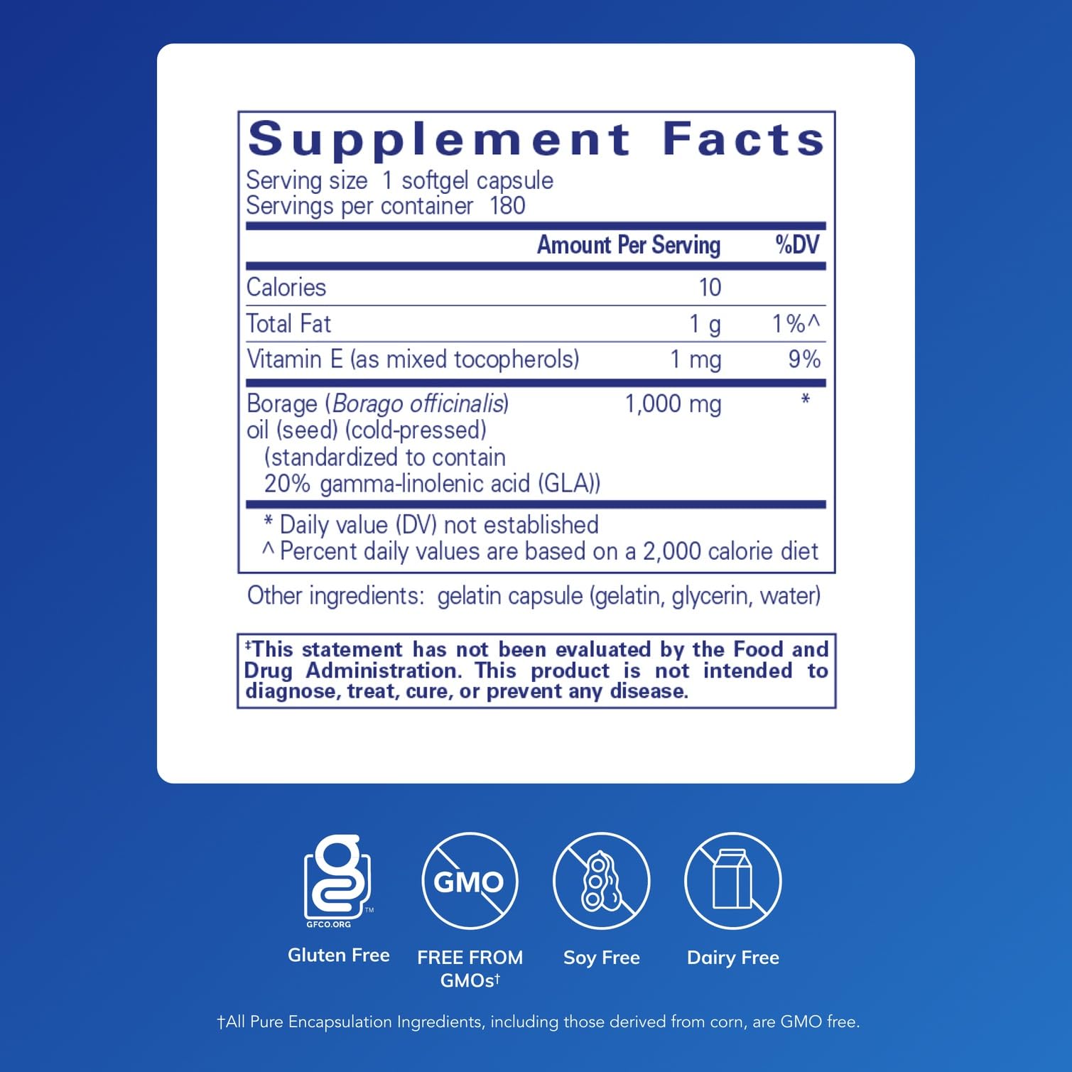 Label showing ingredients of Borage Oil