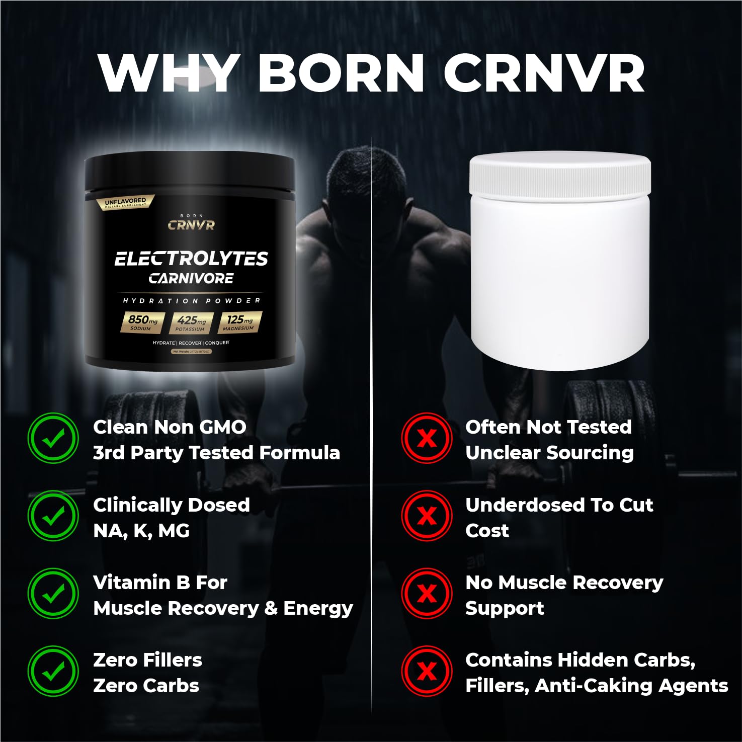 Born CRNVR Carnivore Electrolytes mixed in water for easy hydration.