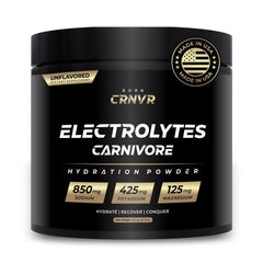 Born CRNVR Carnivore Electrolytes powder bottle promotes clean hydration for carnivore diets.