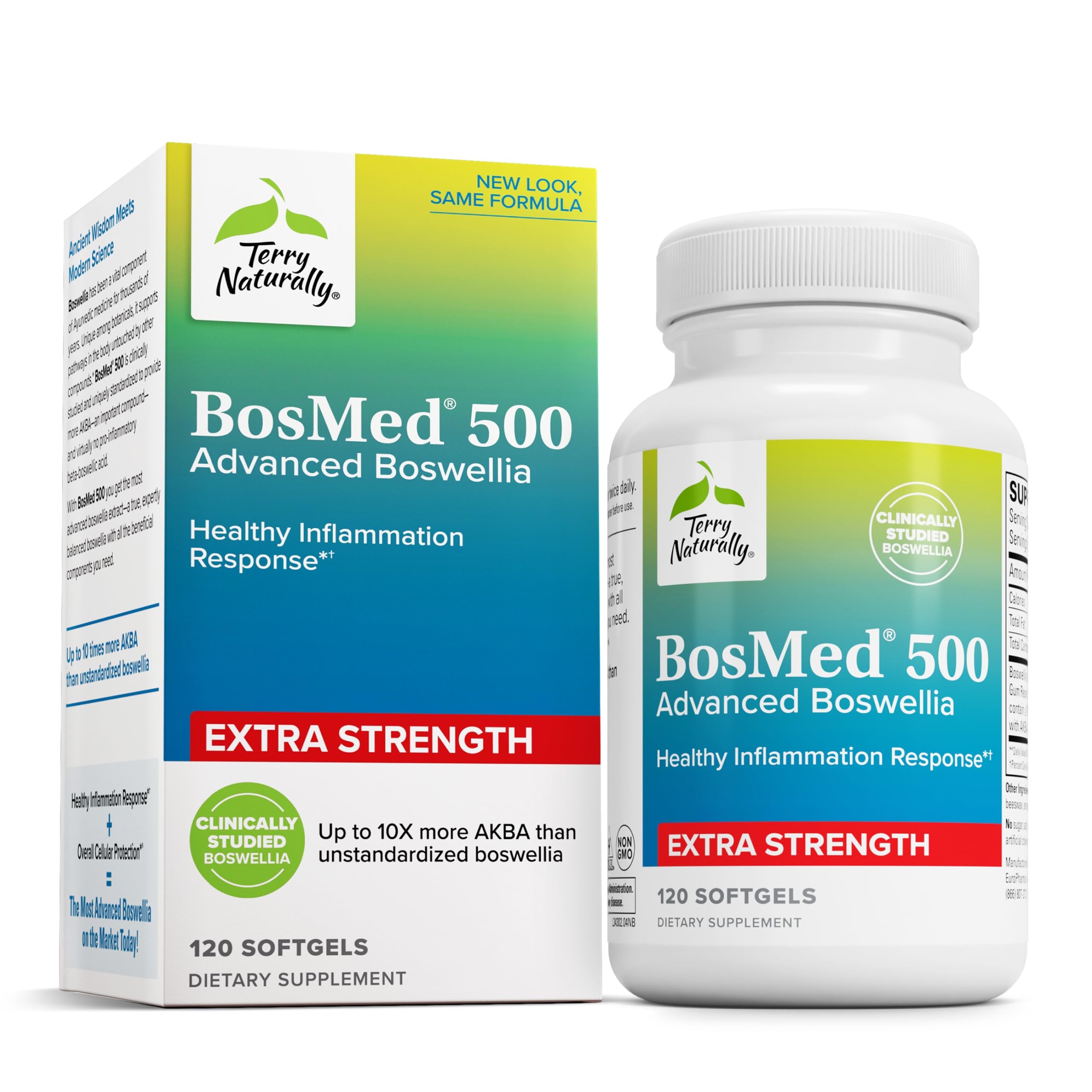 Terry Naturally BosMed 500 Extra Strength softgels bottle – front view