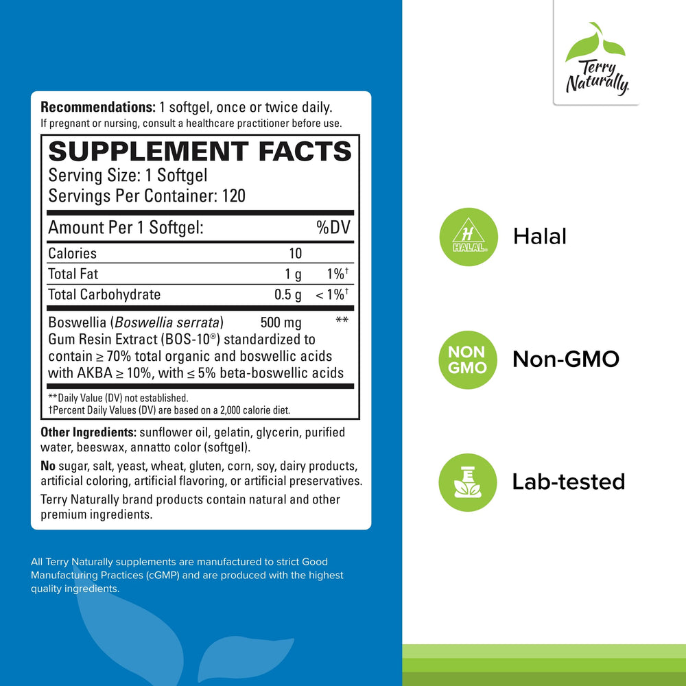 BosMed 500 Extra Strength softgels bottle with label close-up