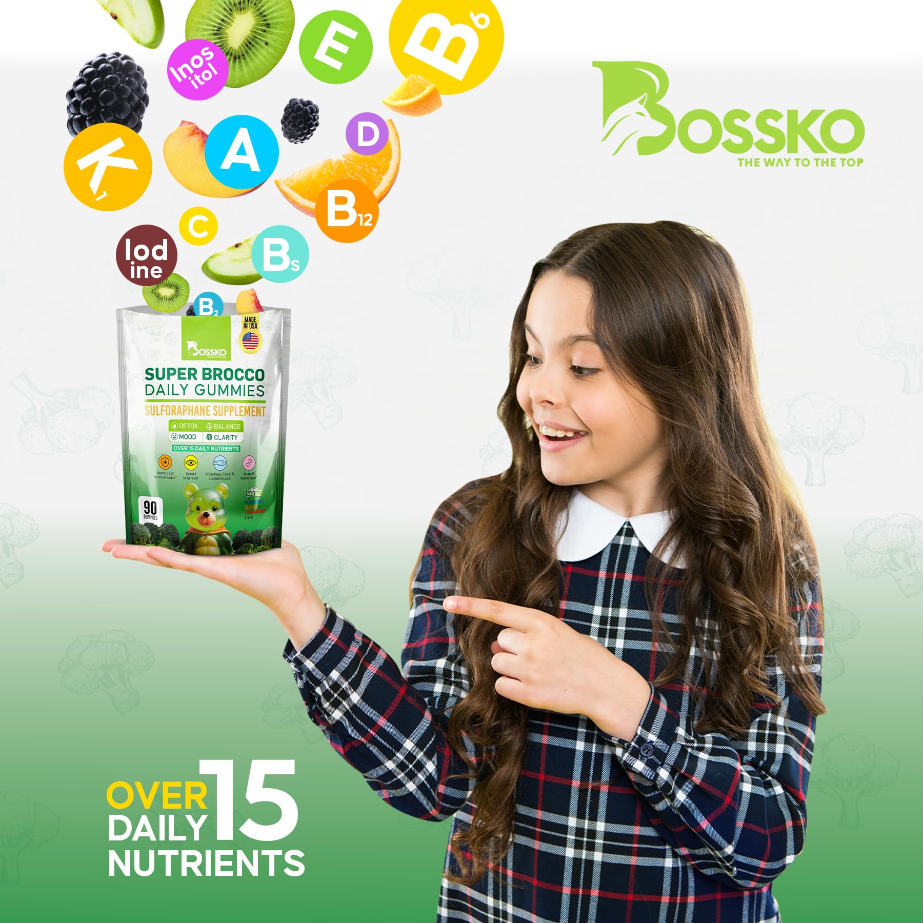 Bottle of Bossko Sulforaphane Gummies with omega-3