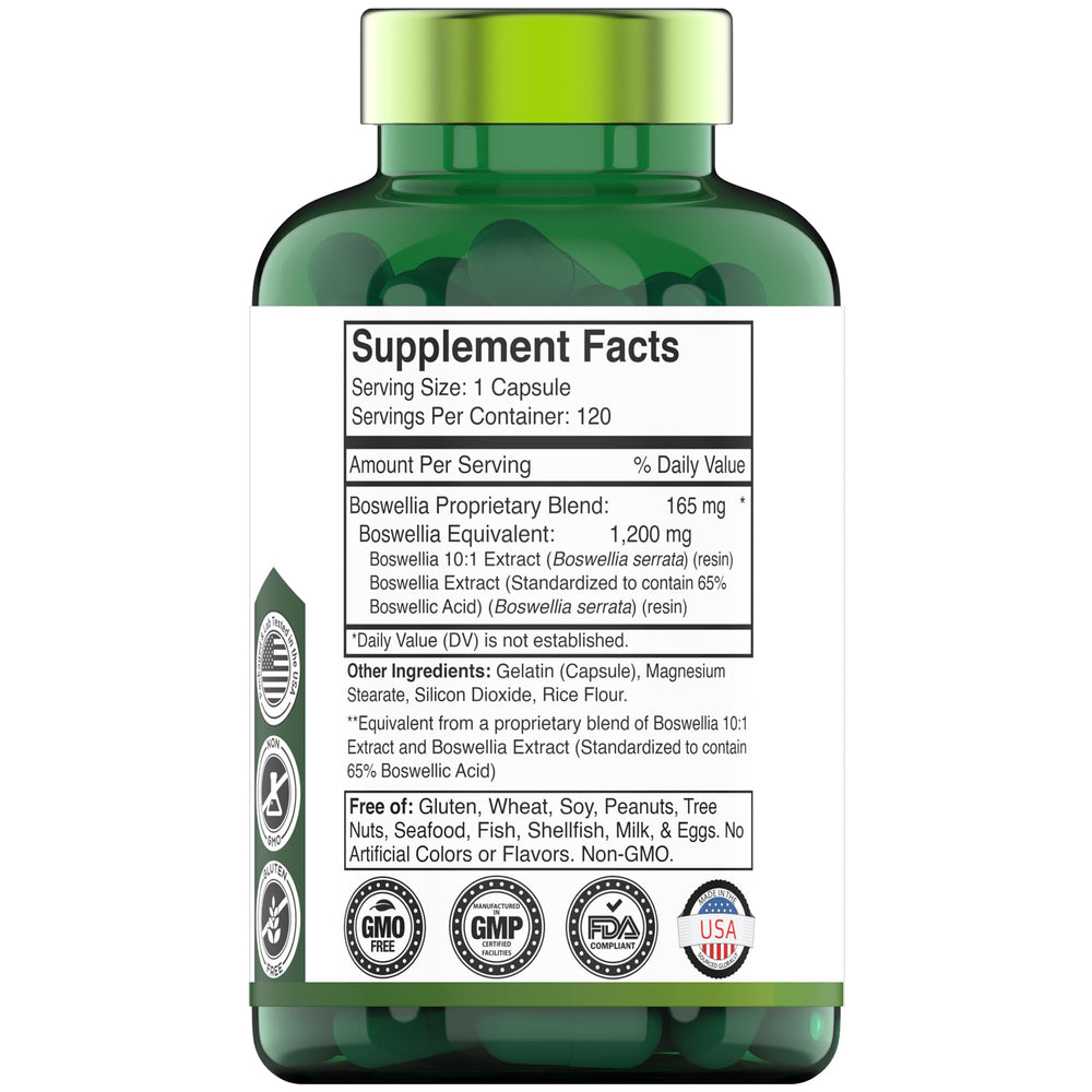 Packaging of tnvitamins Boswellia Serrata 1200 mg capsules – USA-made