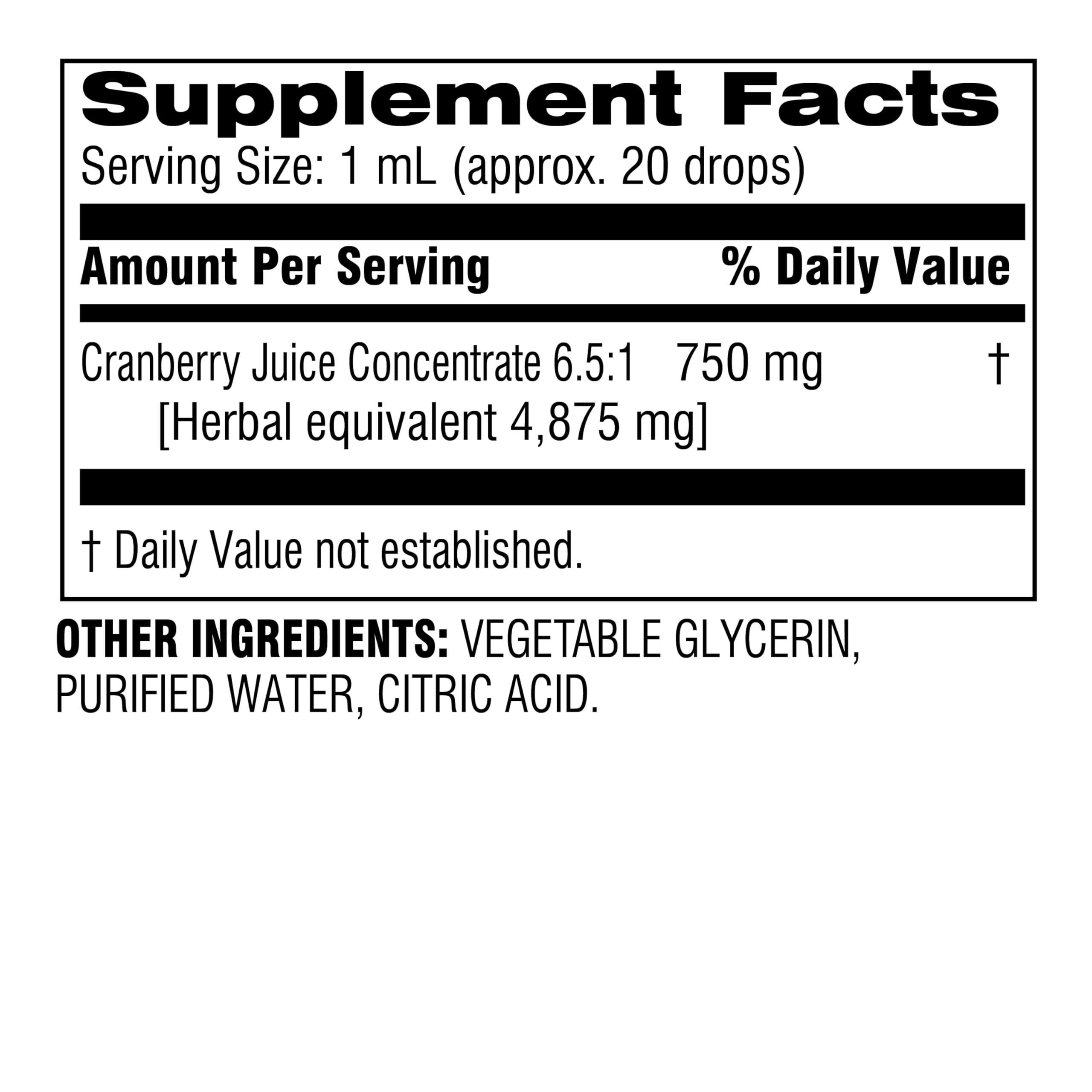 Botanic Choice cranberry liquid extract dropper for convenient daily urinary health support.