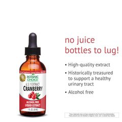 Botanic Choice cranberry liquid extract drops in glass for fast absorption.