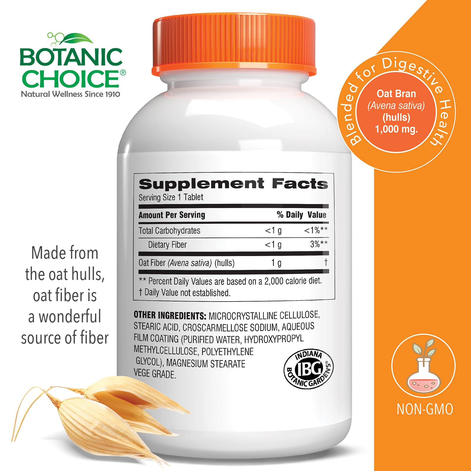Oat Fiber Dietary Supplement bottle with powder and capsules