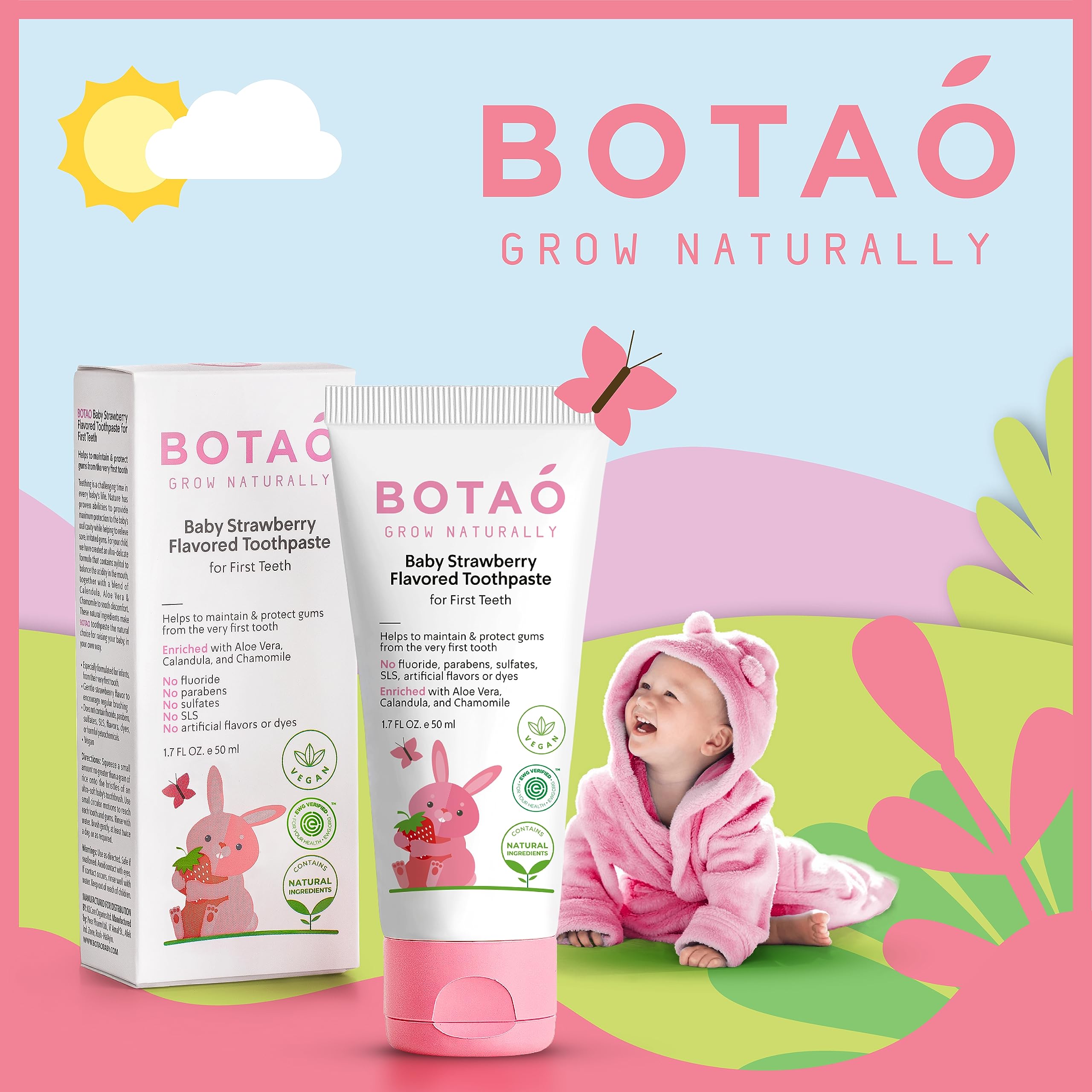 BOTAO Strawberry toothpaste ingredients label