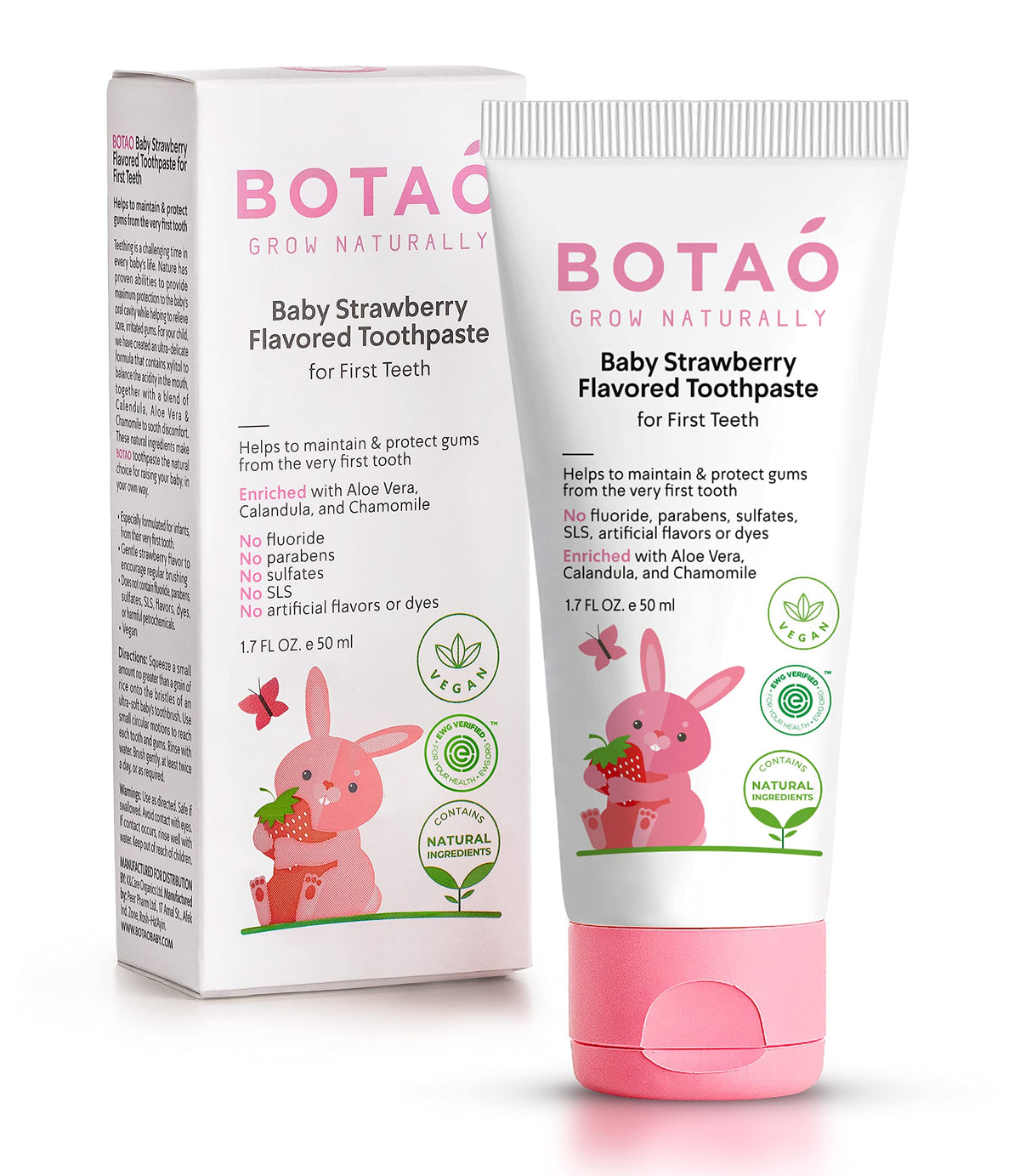 BOTAO Fluoride Free Baby Toothpaste Strawberry packaging 1.7 oz