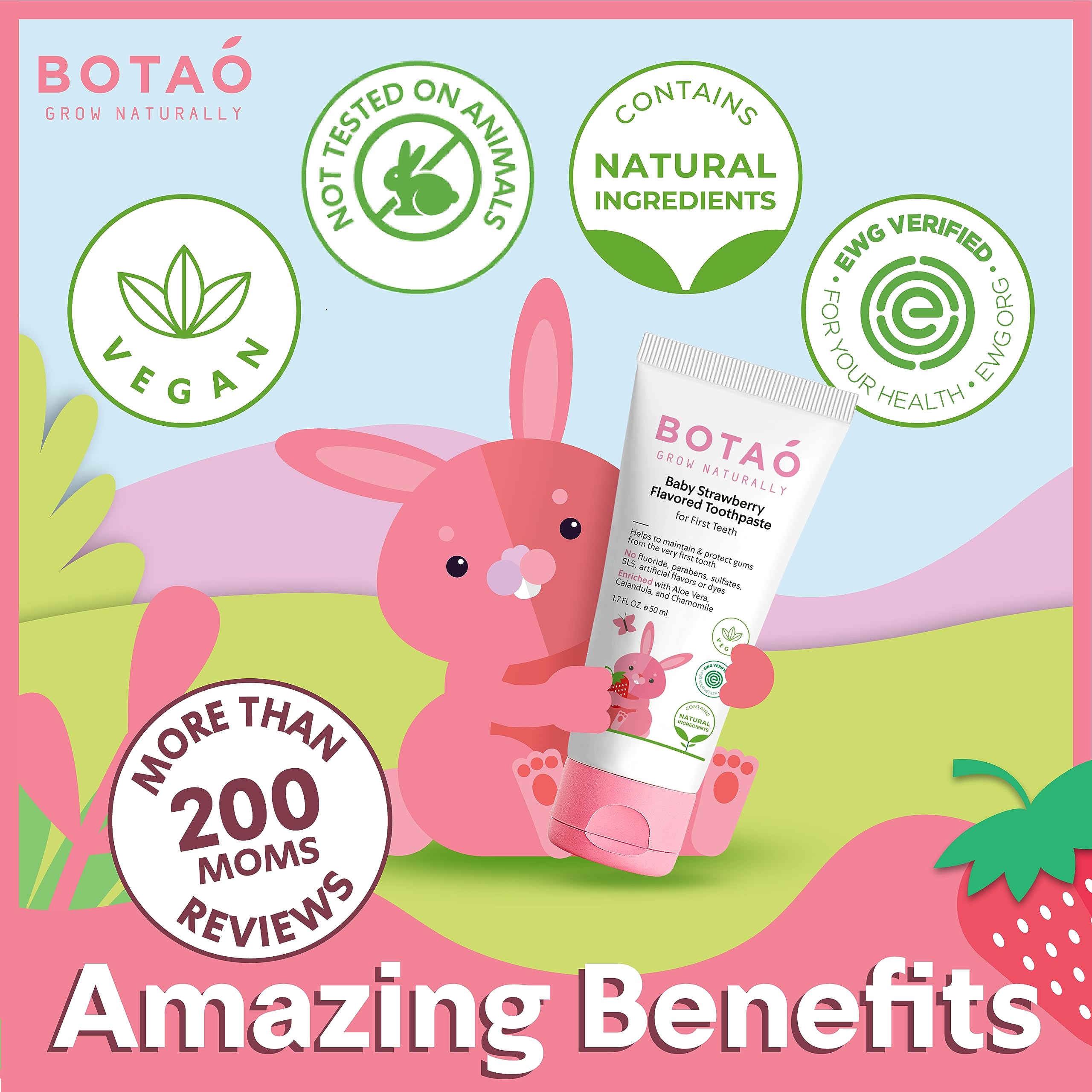Toddler brushing with BOTAO Strawberry toothpaste