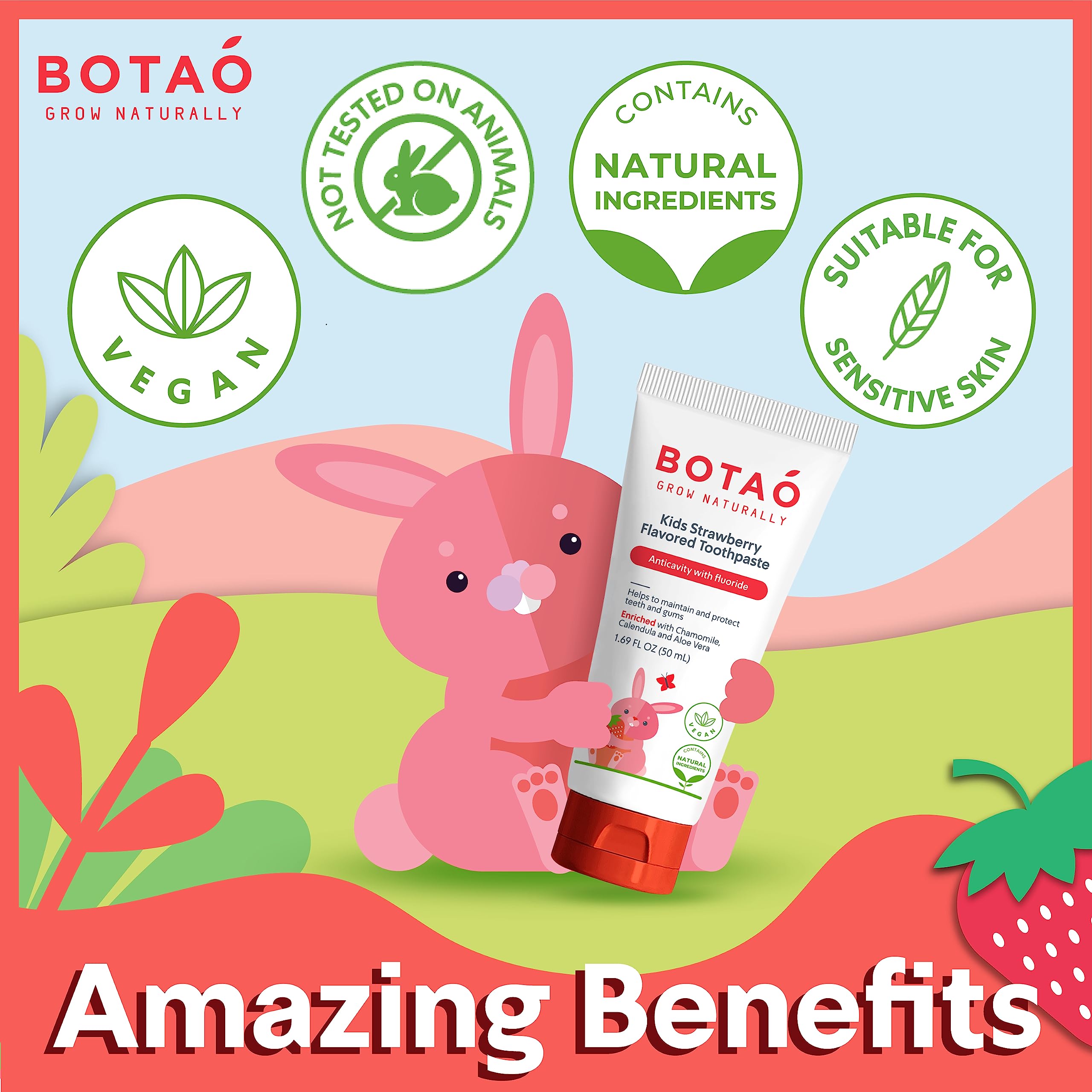 Gums care and dental health icons with BOTAO toothpaste
