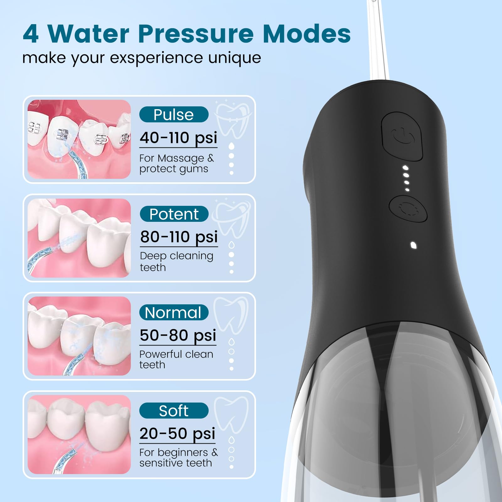 High-frequency 1400 pulses per minute for deep cleaning