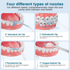 Six interchangeable nozzles for complete oral care