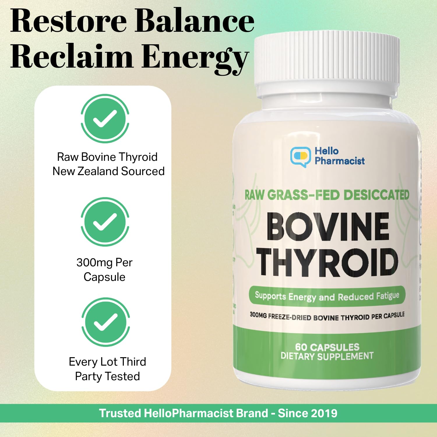Bottle of bovine thyroid supplement — 60 capsules