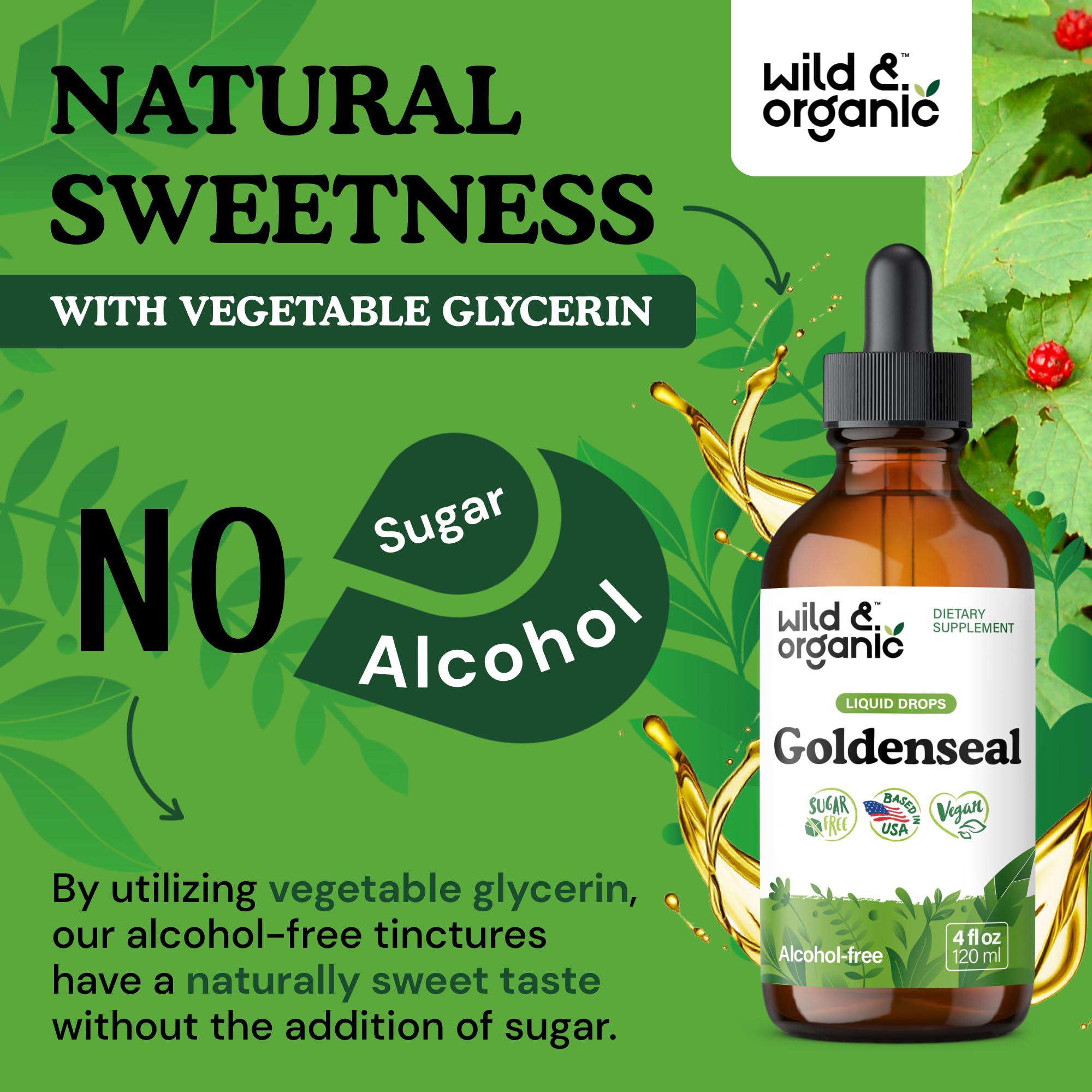 Bottle highlighting 84-day supply of goldenseal tincture