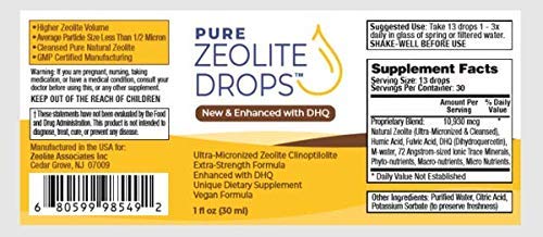Close-up of Pure Zeolite Drops bottle label