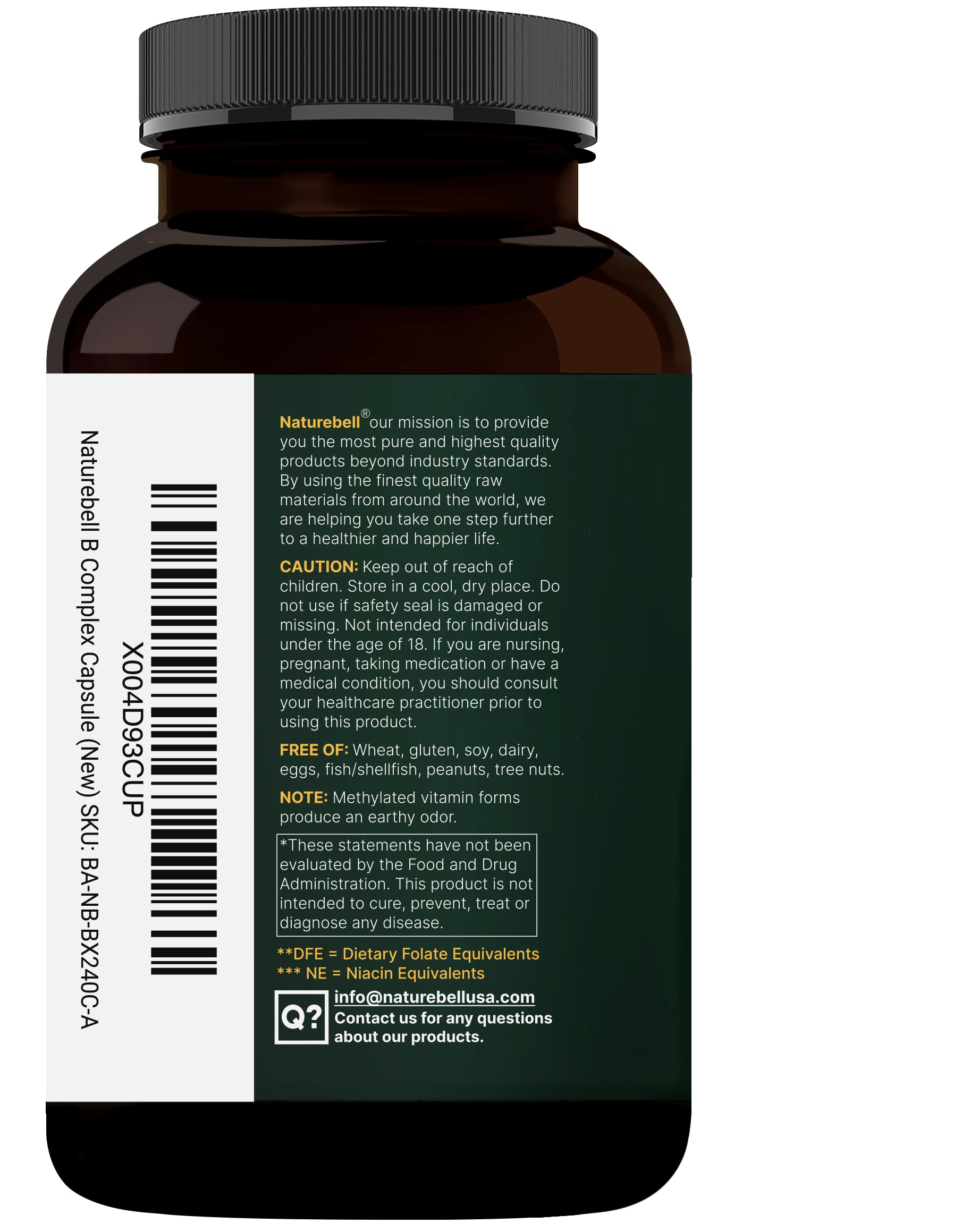 Product bottle and label for NatureBell Methylated B Complex