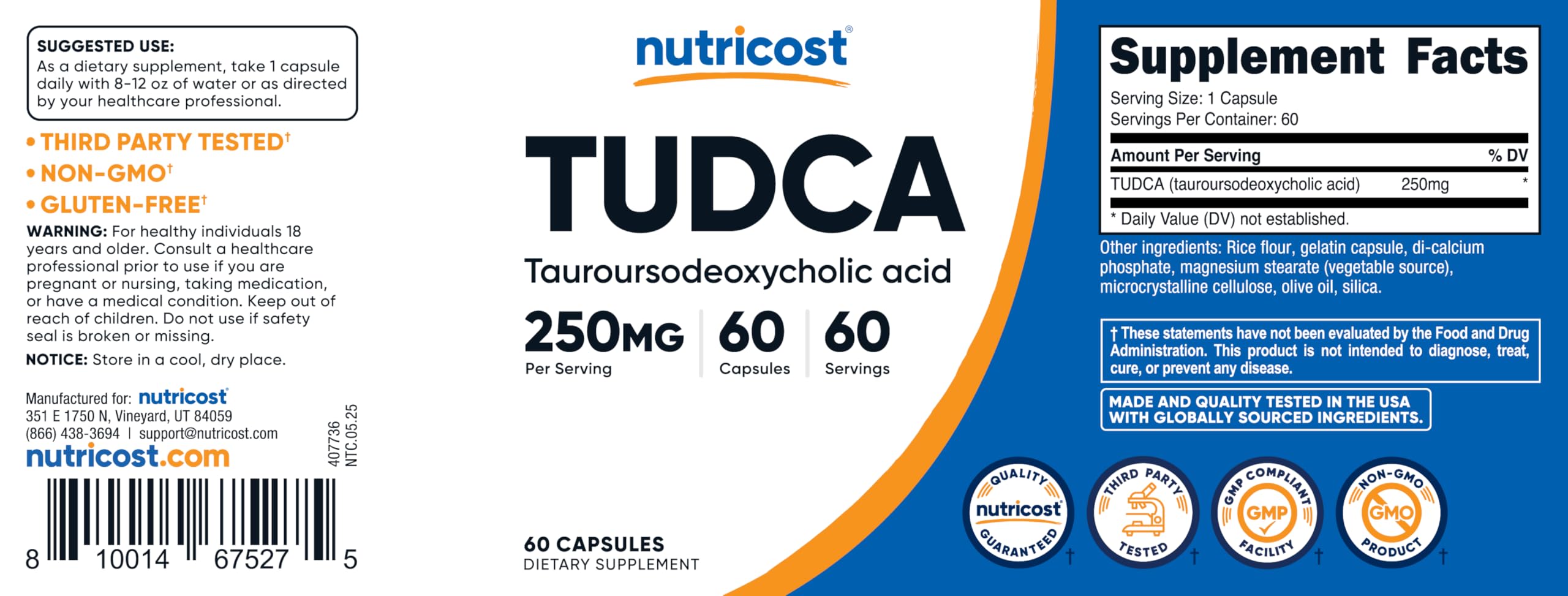 Nutricost Tudca bottle lid options white or blue