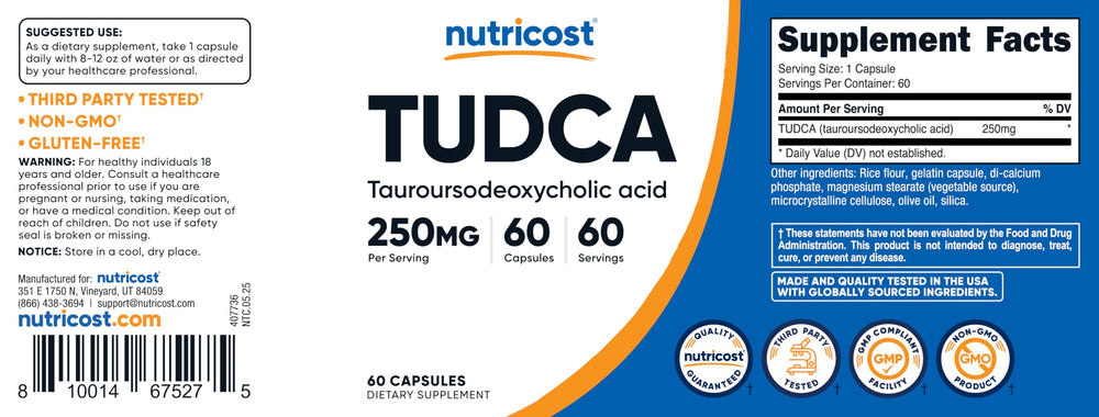 Nutricost Tudca bottle lid options white or blue