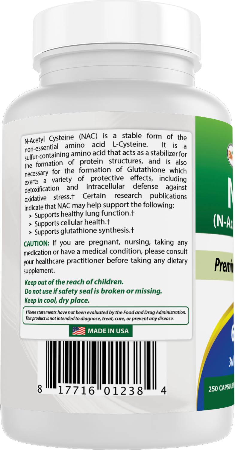 Bottle of N-Acetyl Cysteine 600 mg with 250 capsules