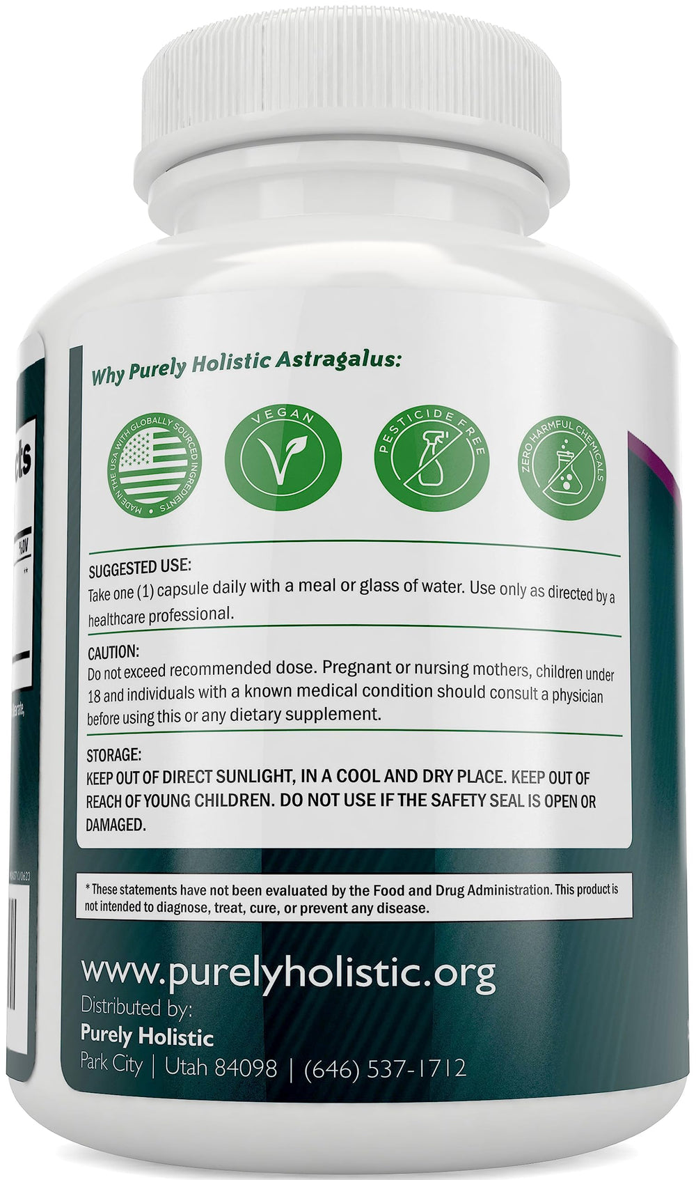 Side view of Purely Holistic Astragalus bottle