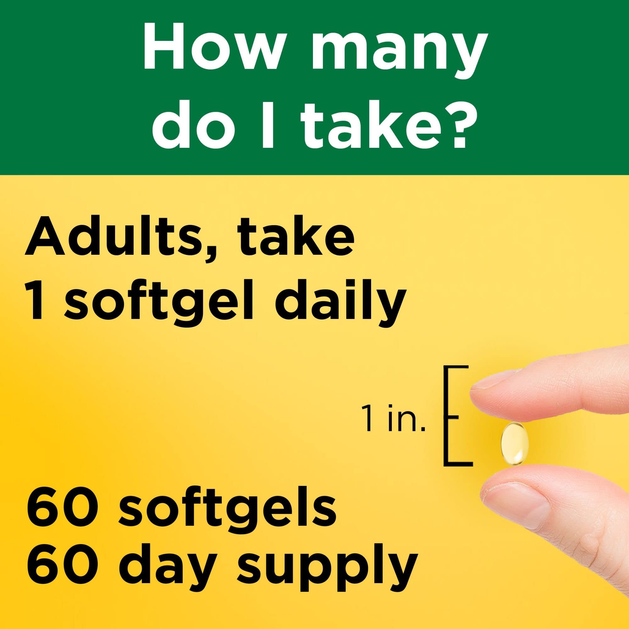 Bottle with 60 softgels on white background