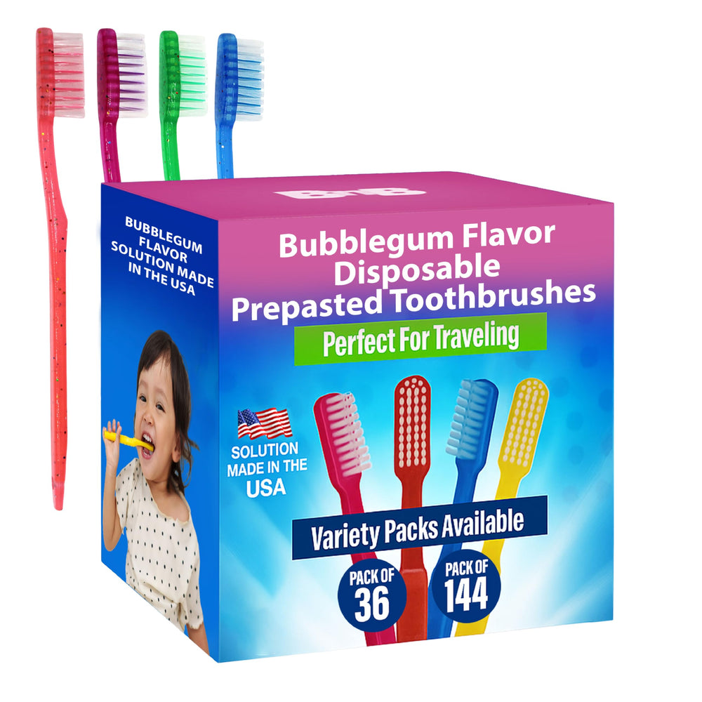 Front view of Bottles N Bags Kids Prepasted Toothbrushes Bubblegum Sparkles 36 Pack